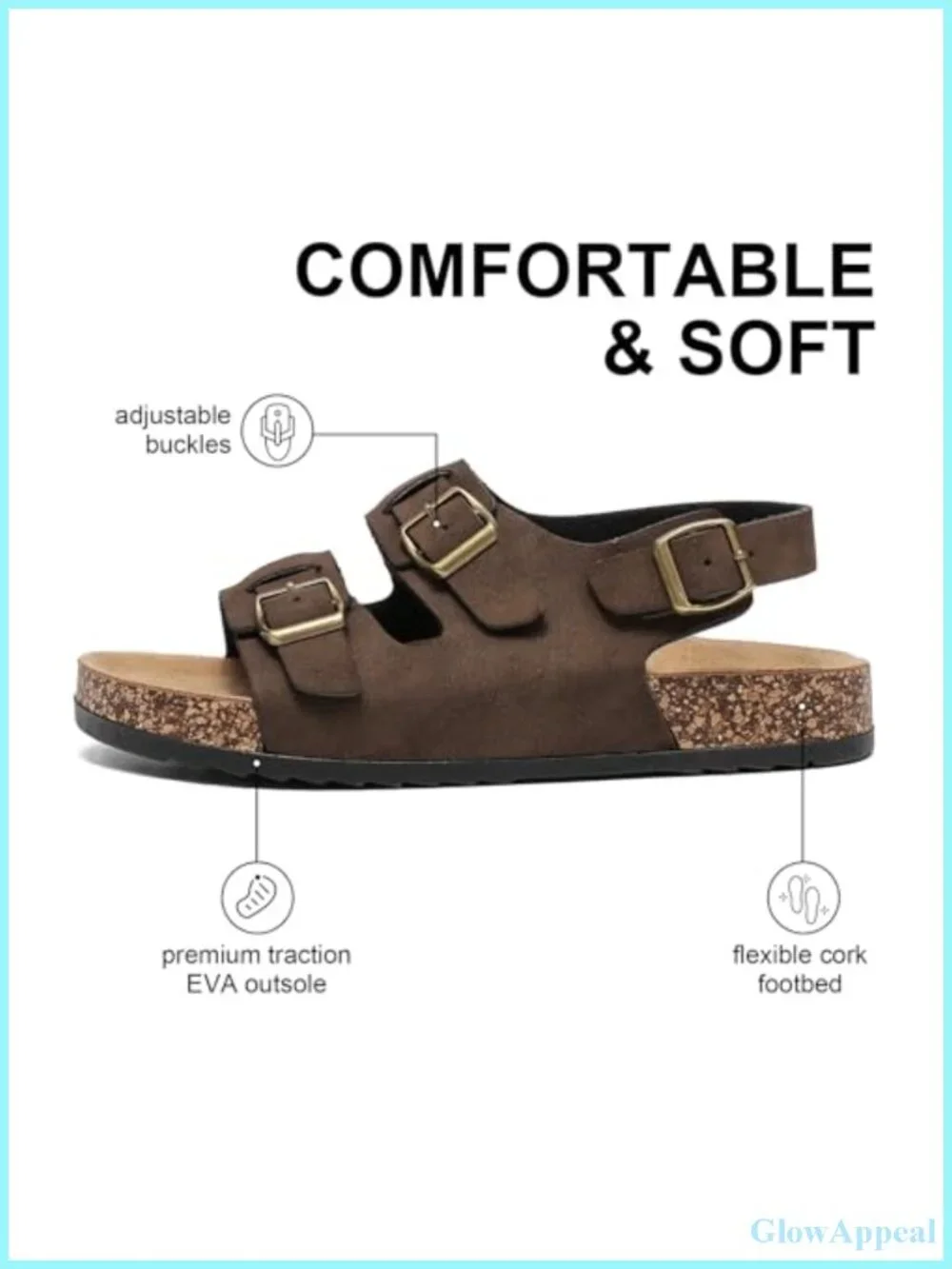 Cork Sandals with Back Strap Double Buckle Adjustable Flat Slides